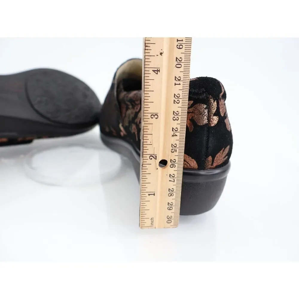 Alegria Women's Lauryn Clog Size 38 8 Slip On Professional Shoe Black Suede Gold